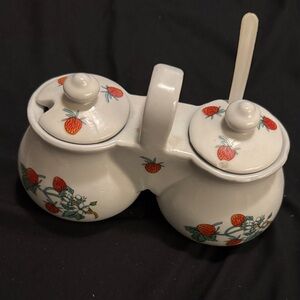 Vintage Strawberry Ceramic Condiment Set